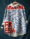 Sardinha de peixe retrô casual feminina arte camisa de bolso manga longa, camisas estampadas estilo havaiano, tops com gola v, verão