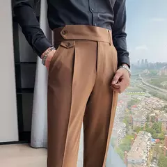 Homens estilo britânico ternos calças novo masculino sólido calças de cintura alta alta qualidade formal magro ajuste negócio casual terno calças na internet