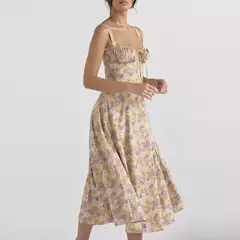 Vestido de verão estampado floral, Laço frontal feminino, Gola quadrada, Vestido de coxa dividido, Cinta de praia, Vestido de noite, Novo - Wolf Magazine