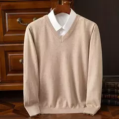Pulôver clássico com decote em v masculino, suéter super de cashmere, camisa grossa, roupas quentes masculino, 4XL, outono e inverno - Wolf Magazine