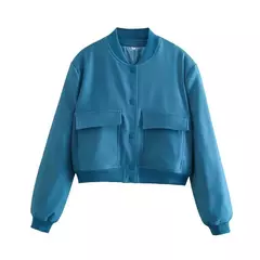 Jaqueta Bomber Cropped feminina, Casaco de manga comprida, Beisebol de botões, Casaco Aviador, Preto, Branco, Outono, Inverno - loja online