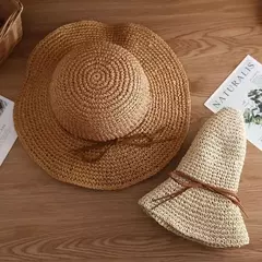 Chapéus de praia Adultos Feminino Sunscreen Cap Mulheres Simples Chapéus de Palha Verão Chapéus de Sol para Mulheres Lady Folding Bow Travel Caps Feminino - loja online