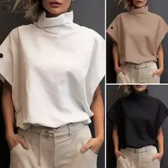Imagem do ZANZEA-Camisa feminina elegante de gola alta, blusa manga curta, casual, tops de escritório soltos, festa, moda verão, 2022