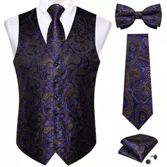 Festa de casamento ouro colete paisley floral jacquard colete masculino 4 pçs colete gravata lenço anel hanky abotoaduras conjunto dibangu - Wolf Magazine