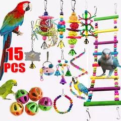 Combinação Brinquedos De Pássaro Conjunto para Pequeno Papagaio, Balanço, Mastigação, Treinamento, Rede De Suspensão, Sino, Perch, Escada - loja online
