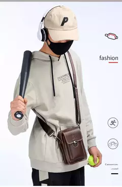 BULLCAPTAIN-Pacotes de Cintura de Couro Genuíno para Homens, Cinto Casual, Bolsa de Telefone Móvel 100% Couro Pequena Bolsa de Ombro