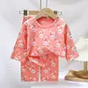 Conjuntos de pijamas de manga comprida para crianças, design bonito, tecido leve e confortável, pijamas, roupas para crianças