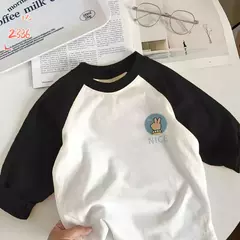 Imagem do T-shirt de manga comprida para menino e menina, top de algodão puro, design cartoon, novo outono e inverno
