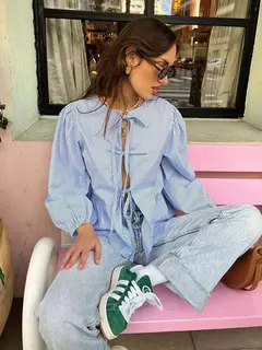 Mulheres Oco Out O-Gola Blusa, Tops Xadrez, Laço Amarrada, Pregas Lace Up Button Blusas, Manga Puff, Doce, Listrado, Verão - Wolf Magazine