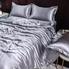 Mulberry Silk Bedding Set, capa de edredão, lençol, fronha, lençol de cetim luxo, cor sólida, rei, rainha, completo, Twin Size - Wolf Magazine