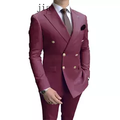 Fato de negócio trespassado masculino, casaco monocromático masculino, blazers de casamento finos, jaqueta, calças, nova moda, 2 peças, 2024 - comprar online