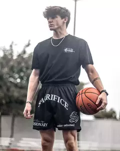 Imagem do Calções Esportivos de Malha Respirável Masculina, Calções de Treino, Roupa Fitness, Secagem Rápida, Estilo Americano, Tendência da Moda