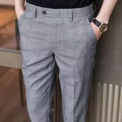 Xadrez masculino anti-rugas calças cortadas, roupas de grife casual, terno masculino reto, verão, fino, barato, designer, cheque, 9 na internet