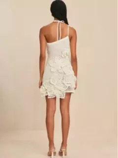 Mini vestido de malha de flor oco feminino, sem mangas, sem encosto, camada dupla, cabeçada irregular, moda feminina, verão - comprar online