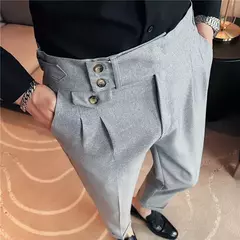 Calça formal de botão de cintura alta estilo britânico masculina, terno casual empresarial, calça de escritório, monocromática, alta qualidade, nova, primavera - comprar online