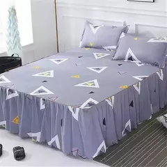Conjunto de Colcha de Algodão com Bordado, Saia de Cama, Fronhas, Capa de Folha, Rei, Rainha, Duplo, 1.5 m, 1.8 m, 2m, 3 Peças por Conjunto - Wolf Magazine