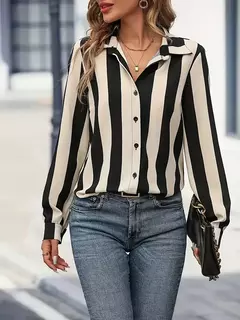 Elegante camisa estampada listrada feminina, tops de blusa feminina, roupas femininas, tamanho grande, primavera e verão, camisas da moda, 2022 na internet