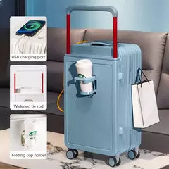 Ampla Handle Mala de Viagem, Carry-On Bagagem Trolley Case, Cup Holder, USB De Carregamento, Cabin Rolling Bagagem, Novo Design, 20";;VERDADEIRO;;"20 ,Black - comprar online