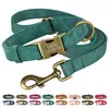 Coleira e coleira para cães personalizados, conjunto de coleira de couro pu com corda de chumbo, fivela de identificação gravada personalizada para cães pequenos e grandes