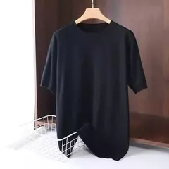 Superfino Merino lã camiseta masculina, malha, O-pescoço, respirável, fino Cashmer, manga curta Tee, cor sólida Tops
