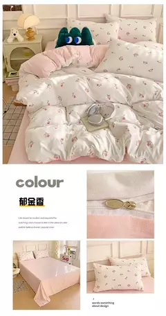 Conjunto de 3 peças com estampa floral de planta em forma de coração, capa de edredom e um par de fronhas (sem acolchoamento), adequado para quarto