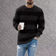 Pulôver com decote em O masculino, suéter de inverno, malha quente, roupa clássica, nova moda