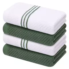 Imagem do Olanly-Absorvente Algodão Cozinha Toalha, Waffle Weave Stripe, Dishcloth macio, Panos de limpeza, Casa, Secagem, 4 pcs, 6pcs