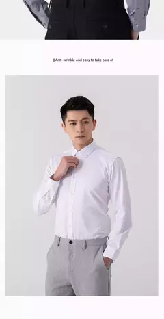Camisa de negócios de cor sólida masculina, Moda formal, Fino, Clássico, Básico, Casual, Fino, Branco, Manga comprida, Social, Roupas de marca, Novo - loja online