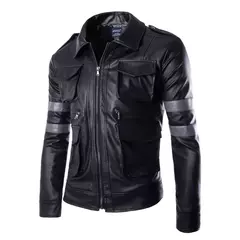 Jaqueta de couro masculina com gola alta casual de motocicleta, tops sólidos e bonito, cosplay, cosplay Leon e Marshall, moda outono e inverno - comprar online