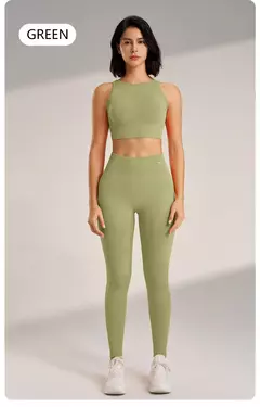 Conjunto de roupas de yoga feminino cintura alta leggings e topo duas peças sem costura roupas de exercício de fitness roupa interior de treino de fitness - loja online