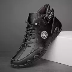 Imagem do CLOHOO-Botas de couro confortáveis masculinas, solas macias, sapatos britânicos