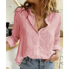 Lazer Branco Amarelo Camisas Botão Lapela Cardigan Top Lady Loose Long Sleeve Oversized Camisa Mulheres Blusas Outono Blusas Mujer - loja online