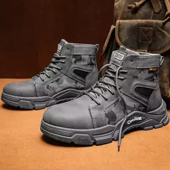 Botas de couro com renda impermeável masculina, bota leve no tornozelo, sapato casual antiderrapante, moda inverno, novo
