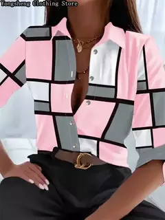 Camisa feminina de seda gelo estampada de mangas compridas, independente, roupas populares de férias havaianas, quente, novo, verão, 2024 - comprar online