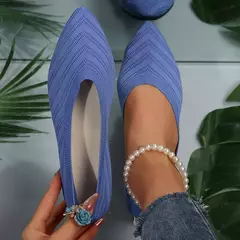 Sapatos baixos de dedo apontado para mulheres, Cor sólida, Sapatos de malha, Mocassins casuais, Sapatilhas respiráveis - loja online