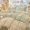 Coreano Lace Bedding Set, 100% Algodão Duvet Cover Set, Soft Capa Confortável sem Núcleo, 1 * Capa de Edredão + 2 Fronha, 3PCs