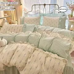 Coreano Lace Bedding Set, 100% Algodão Duvet Cover Set, Soft Capa Confortável sem Núcleo, 1 * Capa de Edredão + 2 Fronha, 3PCs