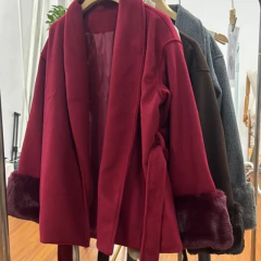 Luxury Fur Patchwork Wool Coat Women Lace Up Long Sleeve Solid Short Warm Coats 2025 Autumn Winter Lady Outwears New - Wolf Magazine