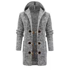 Imagem do Cardigan de malha com capuz longo masculino, casaco comprido, Europa e Estados Unidos