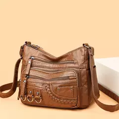 Bolsa de bolso multi couro PU vintage feminina, bolsas de ombro transversais femininas, bolsas de design de luxo, alta qualidade, 2023