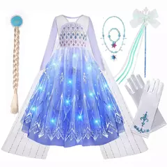 2024 halloween carnaval congelado menina princesa roupas clássicas fantasia cosplay vestido branco elsa led strip vestuário traje - loja online