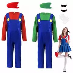 Jogo encanador bros cosplay trajes engraçados halloween carnaval roupas para homens mulheres fantasia macacão com chapéu luvas de bigode - Wolf Magazine