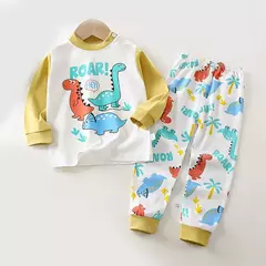 Desenhos animados infantis impresso algodão pijamas conjuntos, unisex, macio, conforto, quente, bonito, adequado, perfeito para meninos, meninas, outono, inverno, calor
