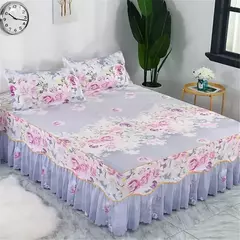 Imagem do Conjunto de Colcha de Algodão com Bordado, Saia de Cama, Fronhas, Capa de Folha, Rei, Rainha, Duplo, 1.5 m, 1.8 m, 2m, 3 Peças por Conjunto