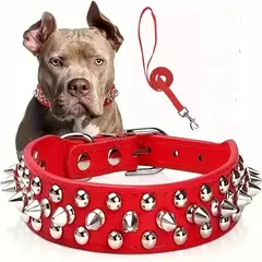 Conjunto de coleira e coleira para cachorro com pontas, coleira de couro com rebite ajustável para caminhada ao ar livre na internet