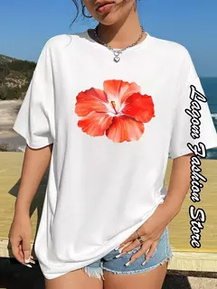 Camiseta de algodão estampa cereja feminina, tops com gola O, camiseta gráfica floral, manga curta, roupa feminina, streetwear casual, moda verão - loja online