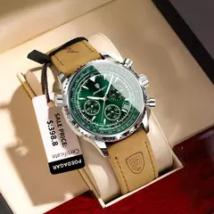 POEDAGAR-Relógio de pulso de couro masculino, Quartzo, Impermeável, Luminoso, Data, Cronógrafo, Militar, Esportes, Luxo - comprar online