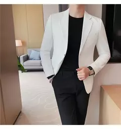 Casaco de peito único masculino, blazer slim fit, blazers grandes, casacos elegantes de luxo, outwear casual coreano para casamento - loja online