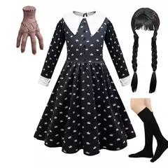 Crianças addams traje do bebê meninas família cosplay traje de halloween crianças família dança vestido preto quarta-feira pageant fantasia na internet