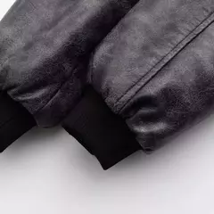 Jaqueta de couro PU feminina, casaco PU, mangas compridas, jaqueta solta, couro gradiente, gola redonda, zíper, locomotiva, curta, lavada